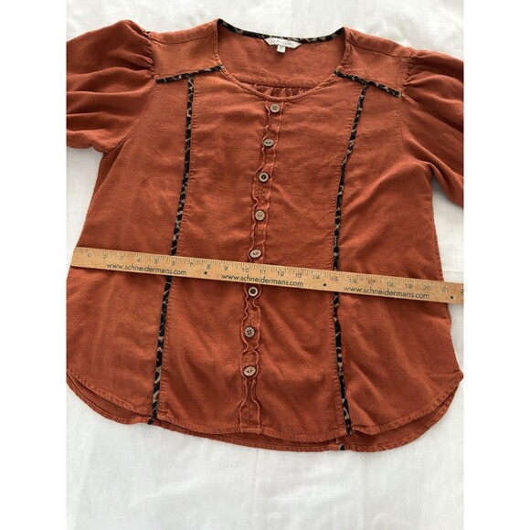 John Mark Blouse Womens Medium Burnt Orange Animal Print Trim Southwestern Boho - Picture 15 of 16